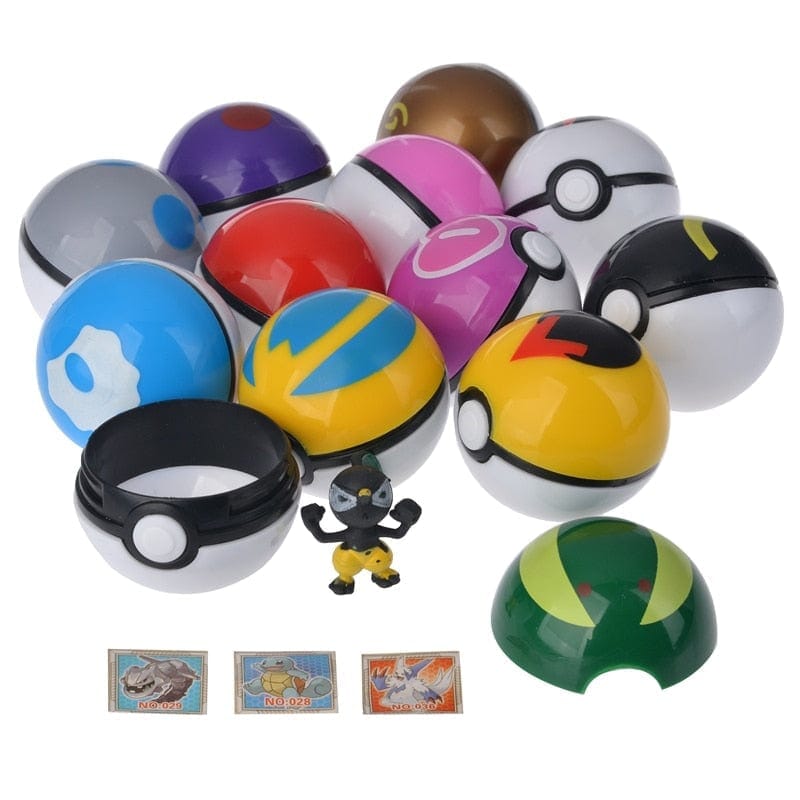 Pokebola Kit C/12 Pçs com Miniatura de Pokémon dentro